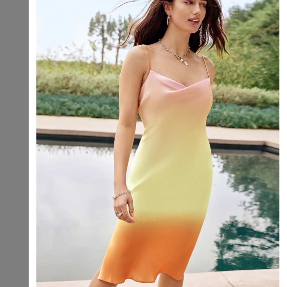 Express Dip Dye Cowl Neck Midi Slip Dress